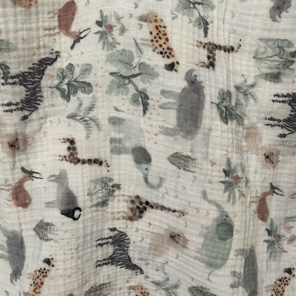 Pottery Barn Kids Zoo Animals Blanket Swaddle Baby 47”x47” Lovey Organic Cotton